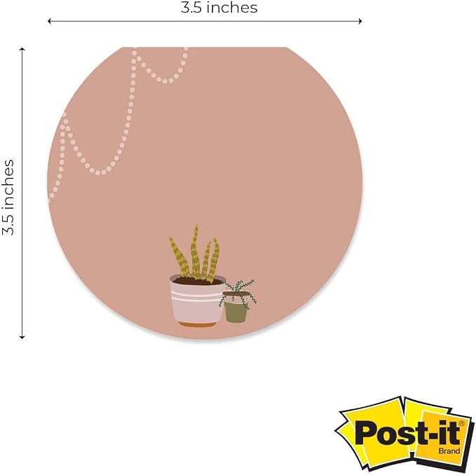 Plant Theme Sticky Note Pad Assortment/Set of 3 Round Flat Top Plant Lady Note Pads / 3.5" Succulent Sticky Notes / 50 Sheets Per Pad/Made in USA