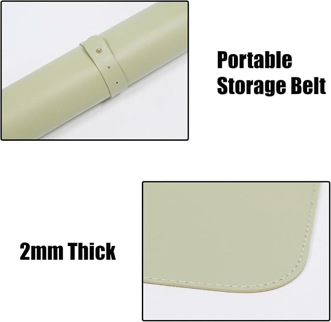 Large Double Sided Desk Mat 31.5" x 15.7" PU Leather Cork Mouse Pad | Large Green Overlocked Edge Desk Pad Protector for Office Home Gaming Laptop Vanity, Overlocked with Matching Thread