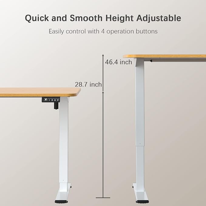 Furmax Electric Height Adjustable Standing Desk Large 48 x 24 Inches Sit Stand up Desk Home Office Computer Desk Memory Preset with T-Shaped Metal Bracket, Wood