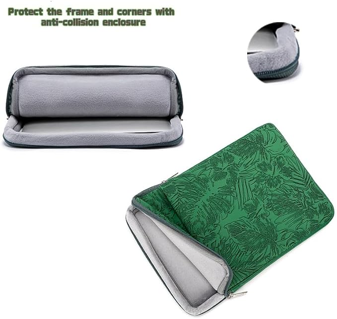 Kinmac 360° Protective Vertical Laptop Sleeve Case Cover Bag (Green Leaves PU, 12.5 inch-13.3 inch)