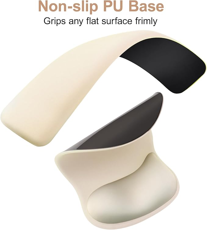 MOSISO Wrist Rest Support for Mouse Pad&Keyboard Set, Ergonomic Mousepad&Coaster, Non-Slip Base Home/Office Rectangular Easy Typing Cushion Pad with Soft Cloth&Curved Concave Memory Foam, Khaki