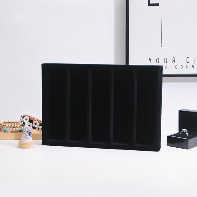 Bedside Organizer Tray, Desktop Storage Tray for Jewelry, Sunglass, Phone, Watch, Perfume,Lipstick, Nightstand Desk-top Catchall, Multi-use Holder for Desk Drawer (Black 5Grid)