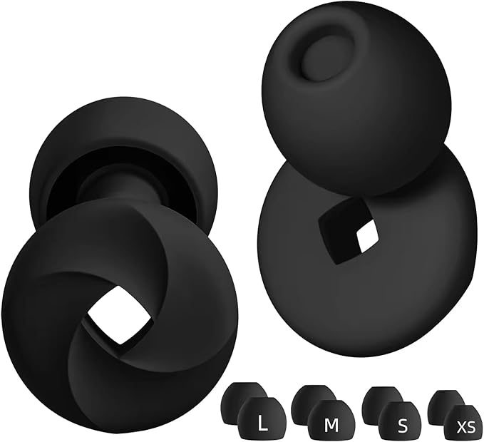 MARLENZ High Fidelity Noise Reduction Earplugs for Sleep & Focus – Soft Reusable Silicone Ear Plugs for Snoring, Concerts, & Sensitivity – 33dB NRR, 4 Sizes (XS/S/M/L) – Black