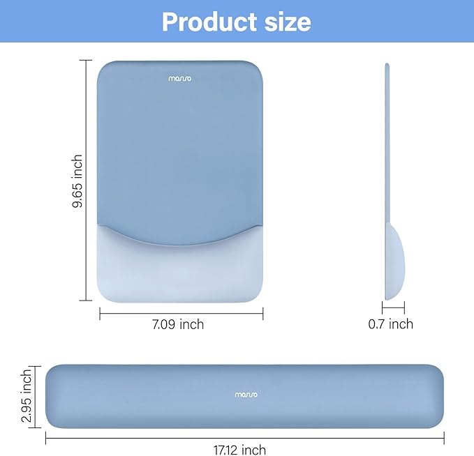 MOSISO Wrist Rest Support for Mouse Pad&Keyboard Set, Rectangular Ergonomic Mousepad Non-Slip Base Home/Office Pain Relief&Easy Typing Pad with Neoprene Cloth&Raised Silicone Lining, Stone Blue