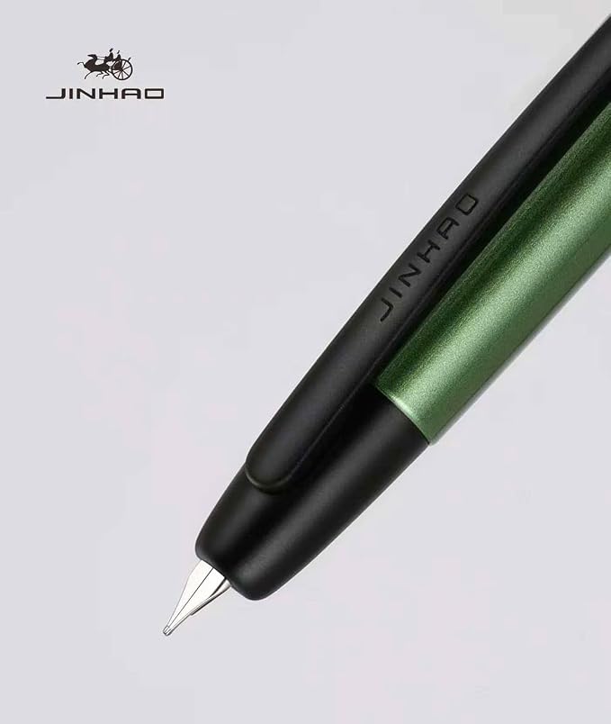 Jinhao 10 Retractable Fountain Pen, Seapine Green Metal F Writing Pen with Converter and Pen Box