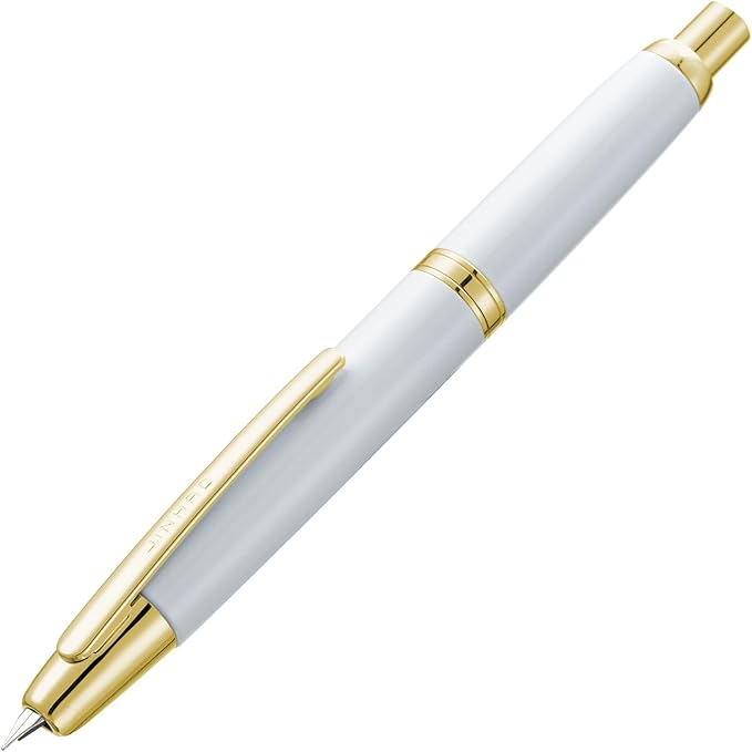 Jinhao 10 Press Fountain Pen with Box, Pearl White Retractable Fine Nib with Converter Set (Golden Clip)