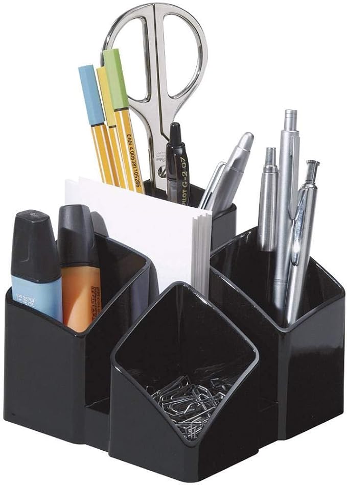 HAN Scala Desk Tidy. Meets Function: Elegant, Glossy Black with 4 Compartments and Card Holder