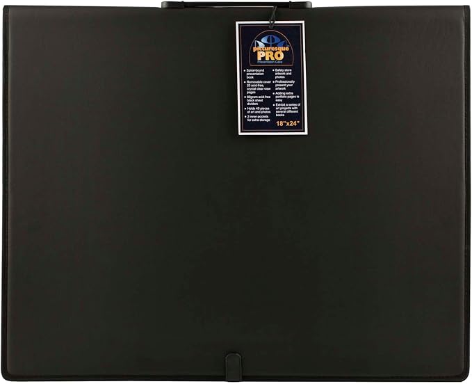 Picturesque Pro Presentation Case- Professional Art Portfolio Folder for Artwork up to 24x36- Vegan Leather Zippered Case, Archival Storage Solution w/Removable Spiral-Bound Book of 20 Clear Sleeves
