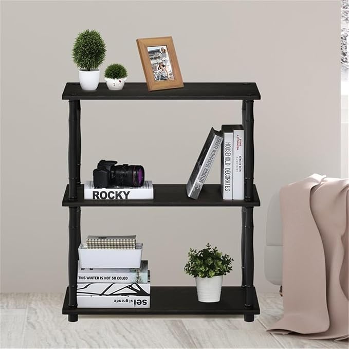 Furinno Turn-N-Tube 3-Tier Compact Multipurpose Shelf Display Rack with Classic Tube, Espresso/Black | Open Frame Corner Shelf, for Organization and Storage, Living Room, Garage, Home Office