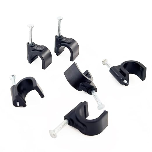 HS Cable Clips 10mm with Steel Nail 200 Pieces Black,Ethernet Management U Shaped Wire Cord Staples Hooks for Outdoor Wall,Coax Cat8 RG8 Cable Extension Fasteners