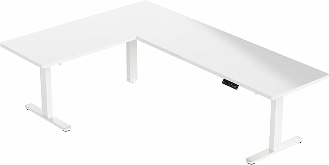 VIVO Electric Height Adjustable 83 x 60 inch Corner Stand Up Desk, 2 White Dry Erase Solid Table Tops, White Frame, Memory Controller, L-Shaped Workstation, 3E Series, DESK-KIT-3E8WE