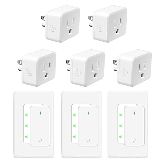 NineLeaf Remote Control Square Outlet Plug Switch, Buckle Design & Removable Wireless Light Switch, No Wiring Needed, 500 ft, 15A/1500W, Programmable, for Household Appliances,3 Switches 5 Outlets
