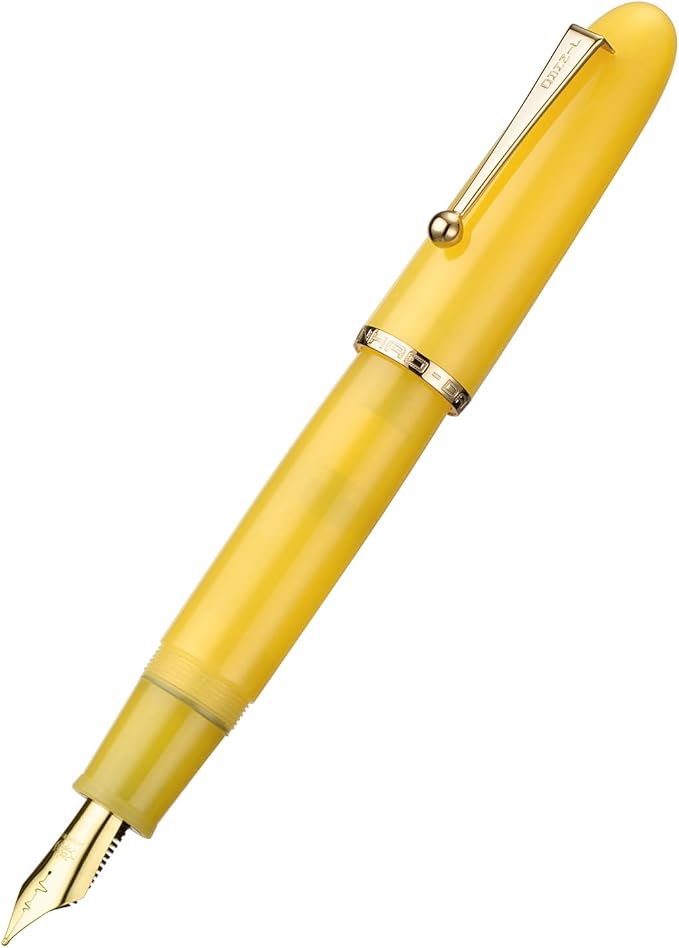 Jinhao 9019 DaDao Series Fountain Pen, Size 8 Fine Heartbeat Nib with Large Ink Converter, Yellow Jade Acrylic Design Smooth Writing Pen (Gold Trim)