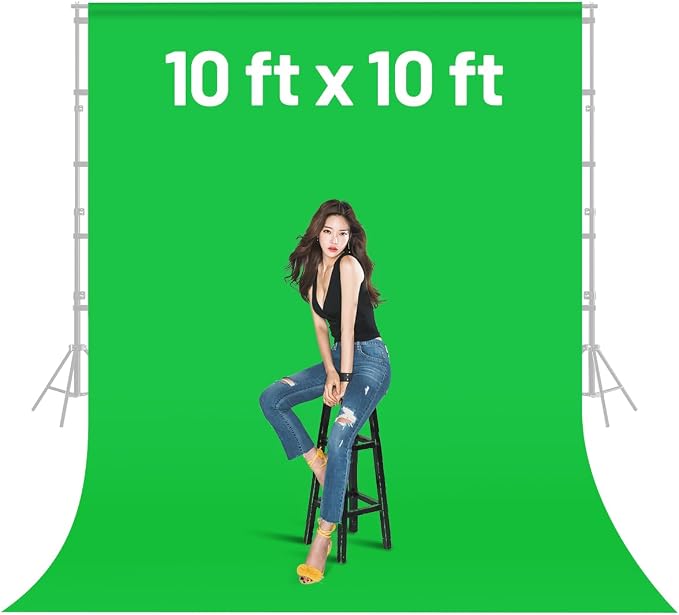 Green Screen Backdrop Background,10 X 10 FT Large Photography Backdrop Photo Background Screen for Streaming Zoom Photo Muslin Green Curtain Video Recording Greenscreen Picture Photoshoot