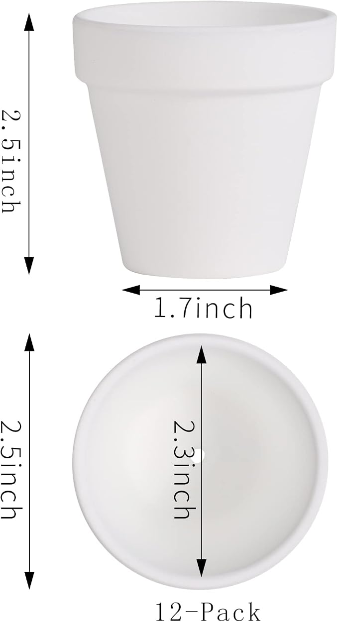 Yishang 2.5 inch White Terracotta Pots with Drainage Holes,Small Mini Clay Ceramic Pottery Planter,Cactus Flower Terra Cotta Pots,Succulents Nursery Pots for Indoor/Outdoor Plants,Crafts-12 Pack