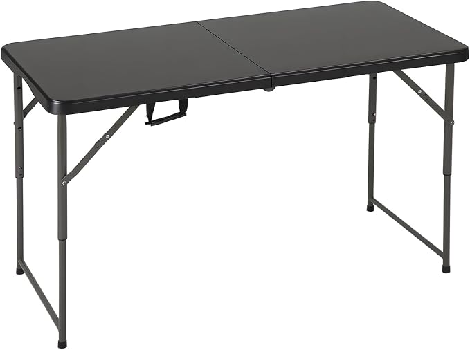 FDW 4FT Folding Table, Portable Fold-in-Half Plastic Picnic Party Table with Carrying Handle (Black, 4FT)