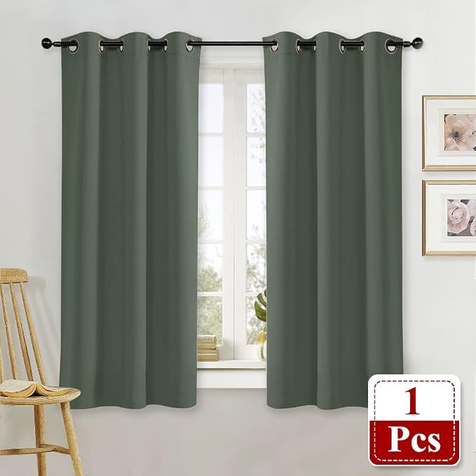 NICETOWN Dark Mallard Blackout Kitchen Drape for Nursery Home Fashion Thermal Insulated Blackout Room Darkening Curtain/Drapery with Ring Top (Single Panel, 42 by 63 inches)