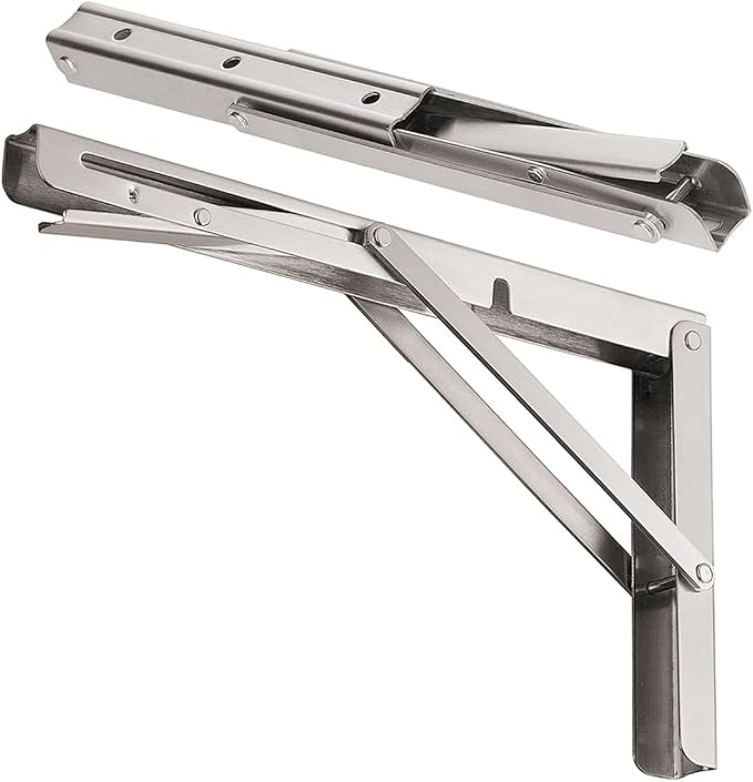 CLT Cleting 10'' Folding Shelf Brackets Max. Load 220 lb, Heavy Duty Stainless Steel DIY Wall Mounted Shelf Bracket Space Saving for Table Work Bench, Pack of 2