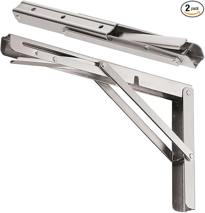 CLT Cleting 8" Folding Shelf Brackets Max. Load 110 lb, Heavy Duty DIY Wall Mounted Shelf Bracket Space Saving for Table Work Bench, Pack of 2