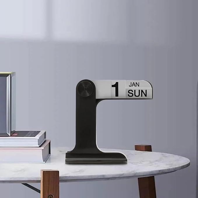 Perpetual Calendar, Standing Perpetual Desk Calendar - Aesthetic Flip Calendar, Reusable Daily Page Turning Desktop Calendar, Modern Minimalist Home Office Desk Accessories & Workspace Decor Gifts (Black)