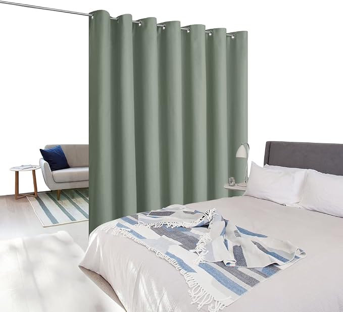 NICETOWN Loft Noise Blocking Room Divider Curtain Screen Partitions, Basement Hospital Medical Clinic Spa Lab Cubicle Space Divider Privacy Screen (Greyish Green, 1 Panel, 8.3ft Wide x 9ft Long)