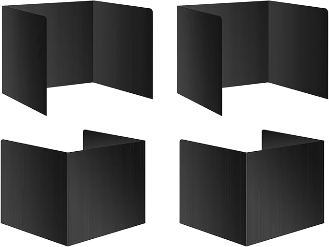 Black 4-Pack Desk Dividers for Students, Waterproof Durable Plastic Study Carrel Dividers, Easy to Clean, Privacy Classroom Shield Folder Boards for Student Desk
