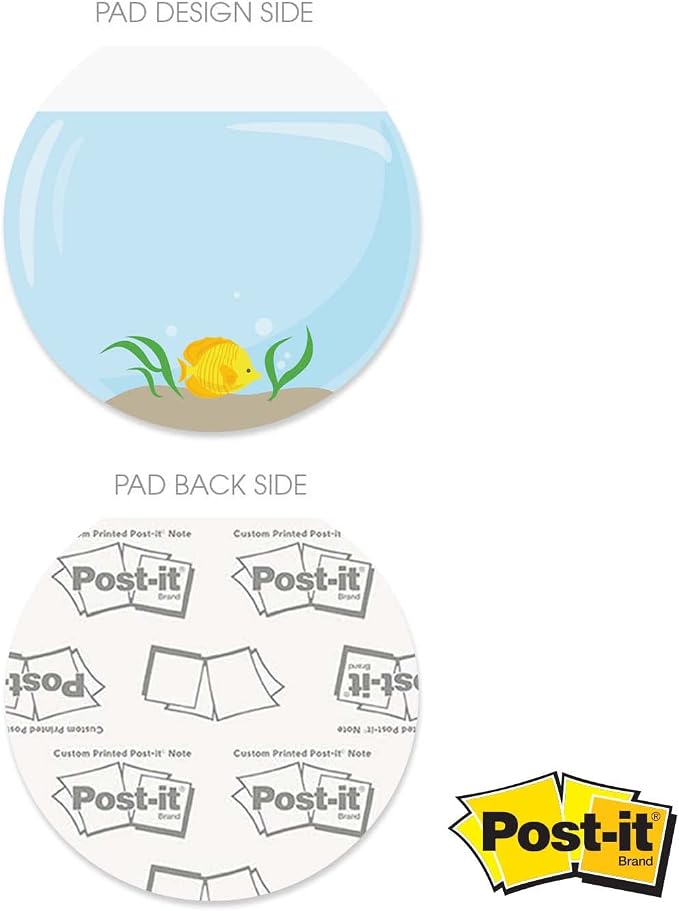 Cute Fishbowl Sticky Note Pad Assortment/Set of 3 Round Flat Top Tropical Fish Note Pads / 3.5" Colorful Sticky Notes / 50 Sheets Per Pad/Made in USA