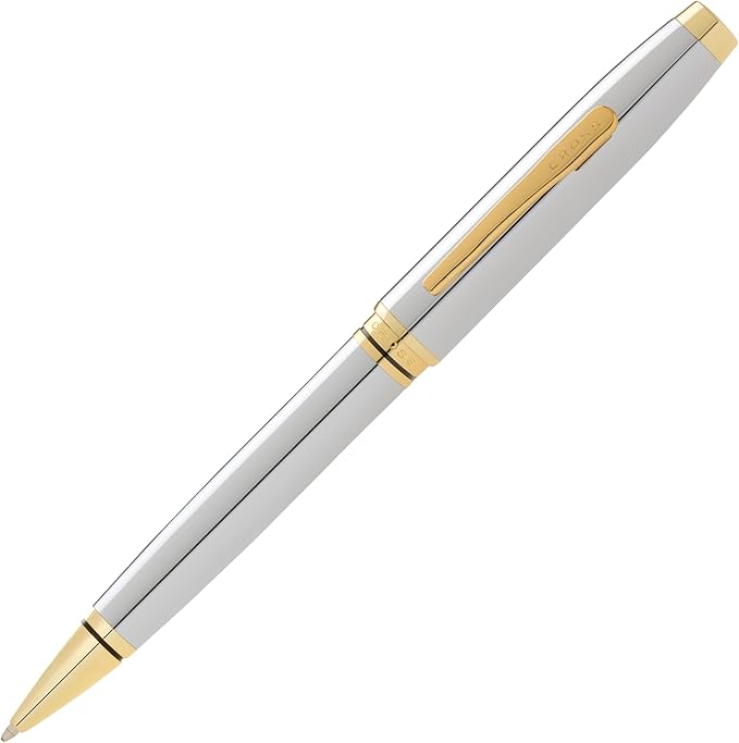 Cross Coventry Polished Chrome with Gold-Tone Ballpoint Pen - Refillable Pen for Smooth Writing - Professional, Elegant Accessory - Black Ink - Long-Lasting Use - Desk Essential - Gift-Ready