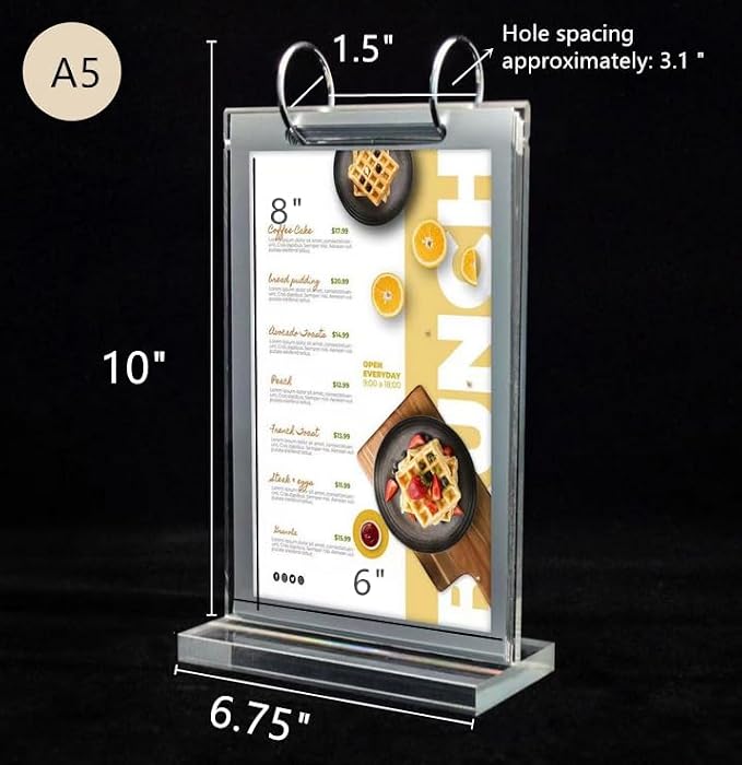 Clear Acrylic Sign Holder,Frames Desktop Double Display Holder "T" Type Menu Holders Flip Display 6 Pages-12 Sides Picture Paper Card Store Office Menu Retail Show Fair -Vertical (6X8")