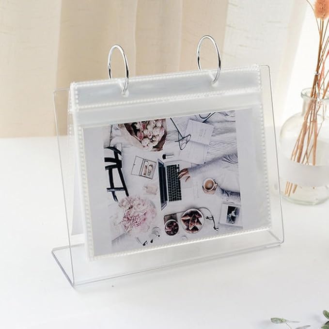 Tabletop Flip Photo Frame Photo Album 68 Pockets Desk Calendar Album Poster Frame Acrylic Display Sign Holder Ornaments for Home/Office Desk, 6.61x5.31in