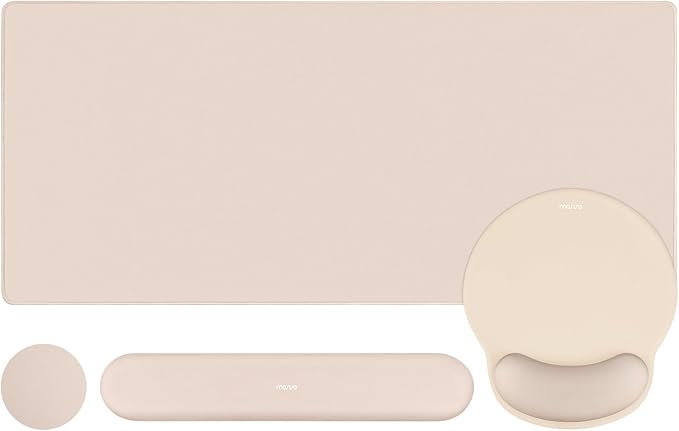 MOSISO Wrist Rest for Mouse Pad Set, Large Gaming Deskpad, Apricot | Circle Curved Mousepad&Keyboard Wrist Rest&Coaster, Ergonomic Non-Slip Mousepad&Easy Typing Pad with Silicone Lining