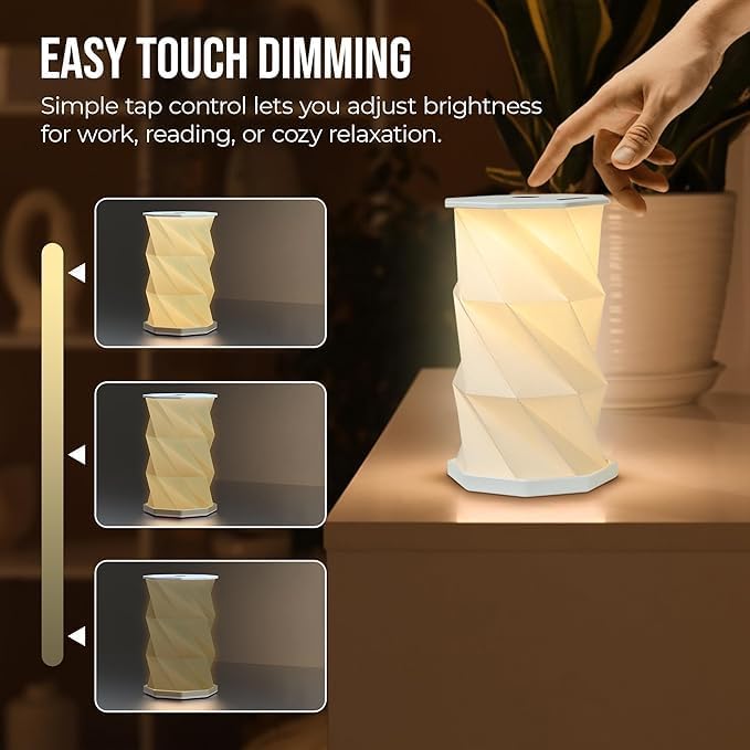 Origami Expanding Foldable LED Desk Lamp – USB Rechargeable & Portable - Dimmable Touch Control Light with Adjustable Height up to 5 1/2 for Office, Bedside - Sleek & Modern Design (Statue Of Liberty)