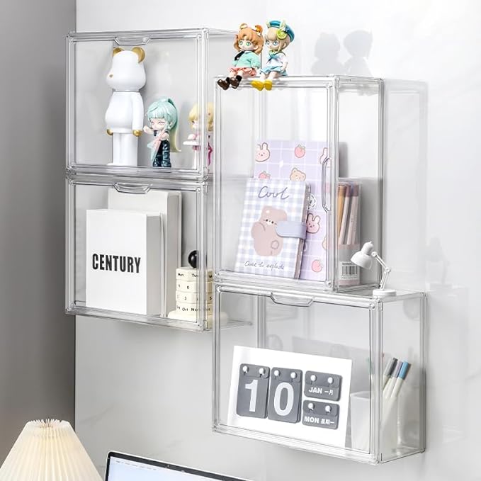 BOHOIDEE 3 Tiers Clear Display Case for Figures, Acrylic Storage Organizers Box with Magnetic Door, Wall-Mounted Dustproof Showcase for Collectibles Action Figure