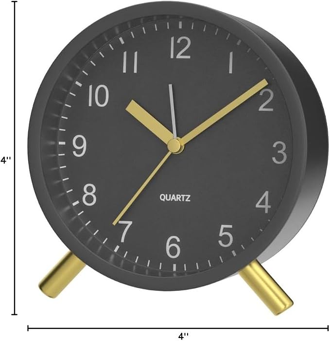 JALL Analog Alarm Clock, 4 inch Super Silent Non Ticking Small Clock with Night Light, Battery Operated, Simple Design, Easy Setting for Office, Bedroom, Bedside, Desk, Teens, Elders, Adult, Black