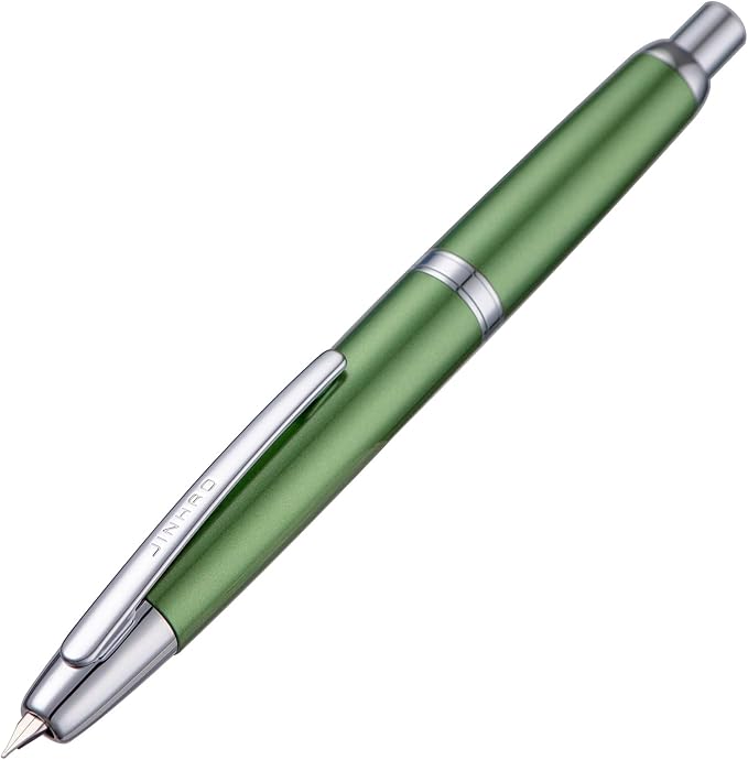 Jinhao 10 Press Fountain Pen with Box, Sea Pine Green Retractable Extra Fine Nib with Ink Converter Set (Silver Clip)