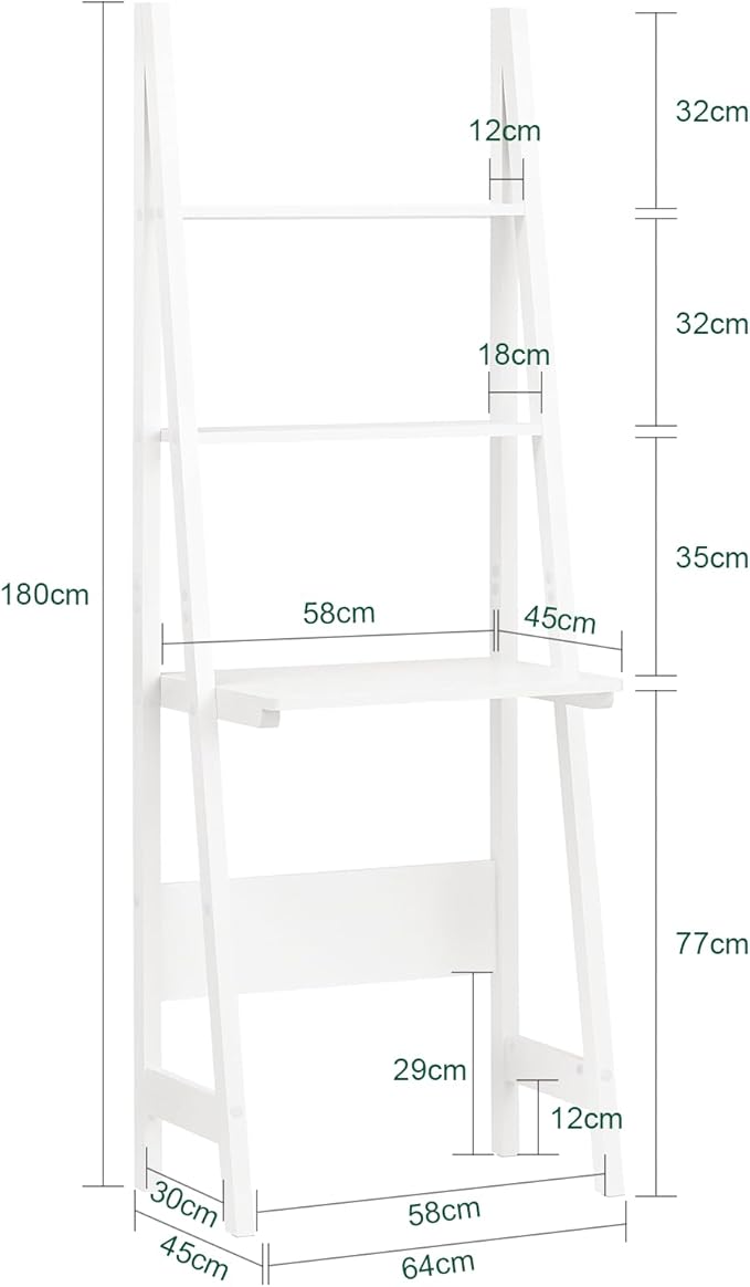 Haotian Ladder Desk with Shelves, Wall Desk for Small Space, Secretary Desk Workstation Dresser Shelf Freestanding Bookshelf, White FRG60-W