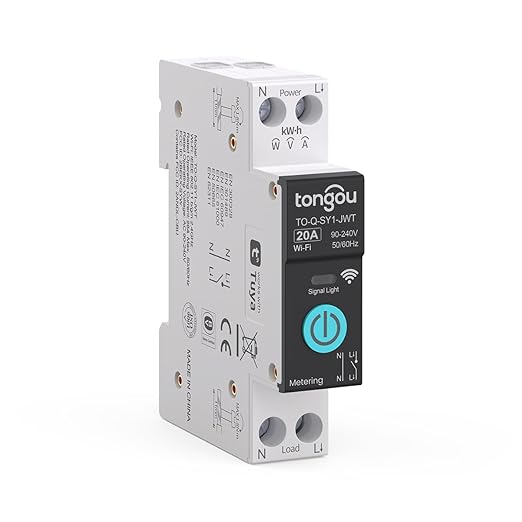 TONGOU DIY 1P+N Smart Wi-Fi Switch, Work with Alexa and Google Assistant for Voice Control, 20A with Energy Monitor, Smart Life/Tuya APP Remote Control, Timer Functions, DIN Rail Mounted,FCC Certified