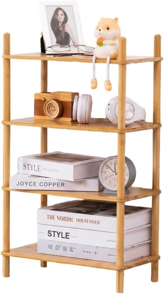 4-Tier Bamboo Rack | Tool-Free Expandable (2-6 Tiers) | Kitchen Spice Organizer & Office Breakroom Snack/Cup Storage (Nature, 15.6" W(4 Tier))
