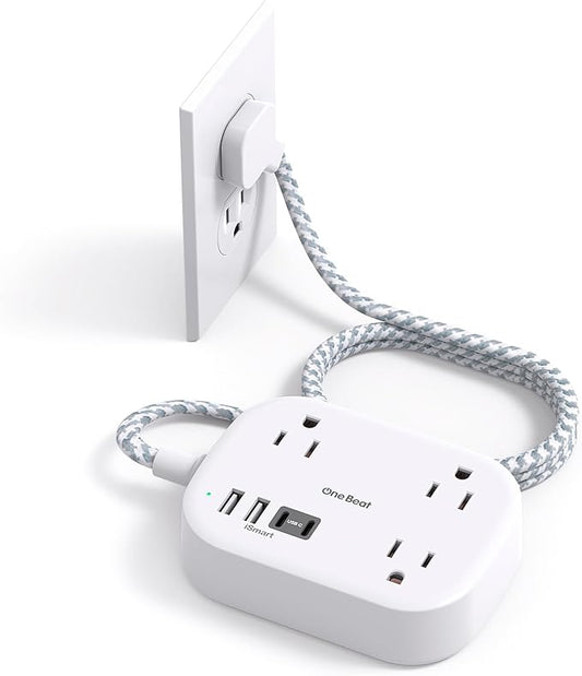 Cruise Essentials 2026,One Beat Travel Power Strip with USB C,Flat Plug Extension Cord with 3 Outlets 4 USB Ports(2 USB C),6 ft Desk Wall Outlet Extender,Non Surge Protector for Cruise,Dorm Room,ETL