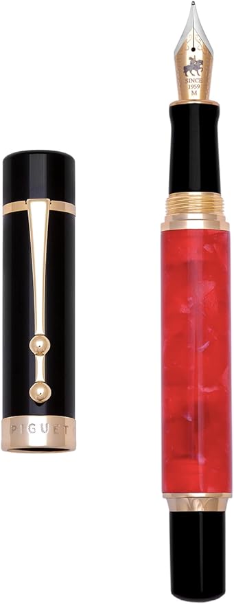 Piguet Genève – Luxury Fountain or Rollerball Pen Business Gift Set with Genuine Leather Card Holder, Premium Office Executive Gift (Fountain Pen, Rouge Set)