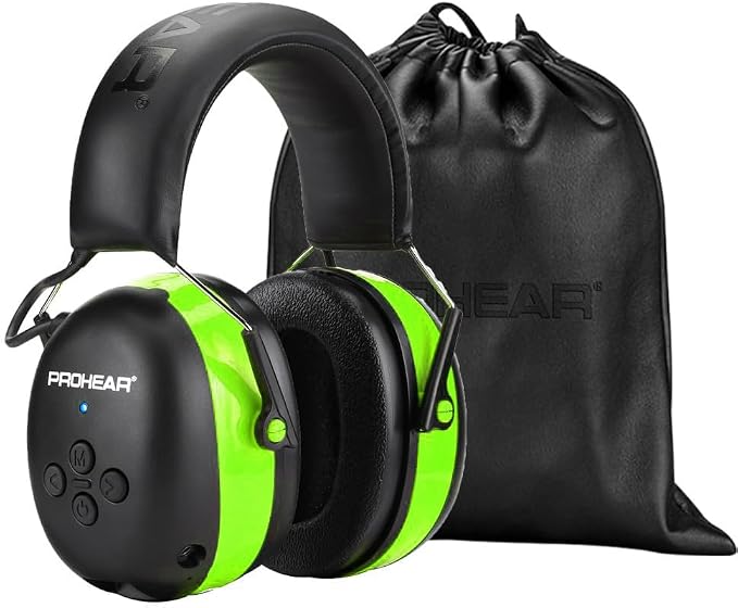 PROHEAR 037 Bluetooth 6.0 Hearing Protection Headphones with Rechargeable 1500mAh Battery, 30dB SNR Safety Noise Reduction Ear Muffs 120H Playtime for Mowing, Workshops, Snowblowing - Green