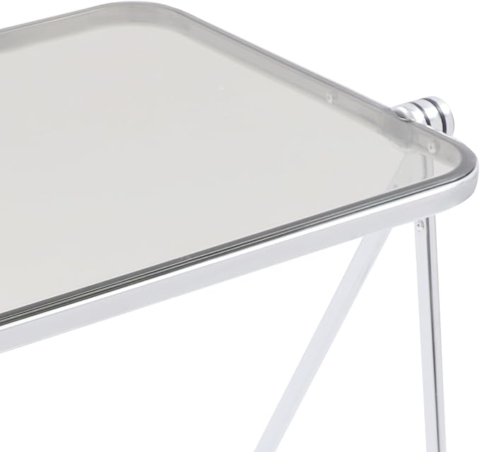 Acrylic Folding TV Tray Table, Small Portable Square Laptop Desk, End Side Table Modern Square Table for Home Office, No Assembly Space-Saving Side Table with Metal Frame (Grey)