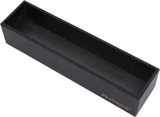 PRATIQUE Bamboo Drawer Organizer - Kitchen Utensil Organizer Silverware Tray Cutlery Holder，Office Desk Supplies and Accessories,12 * 3 * 2.6inch,Black