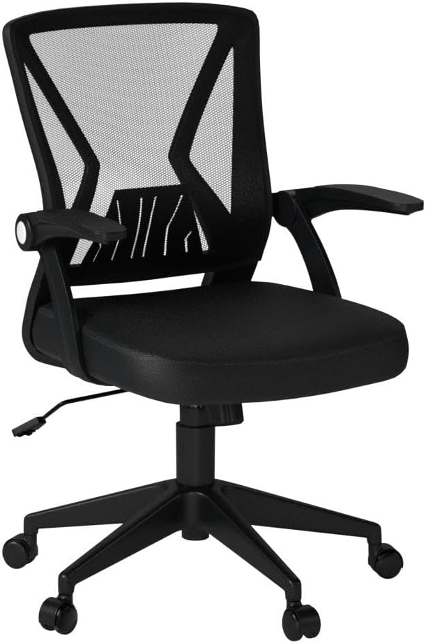 Mesh Office Chair Ergonomic Mid Back Swivel Black Mesh Desk Chair Flip Up Arms with Lumbar Support Computer Chair Adjustable Height Task Chairs