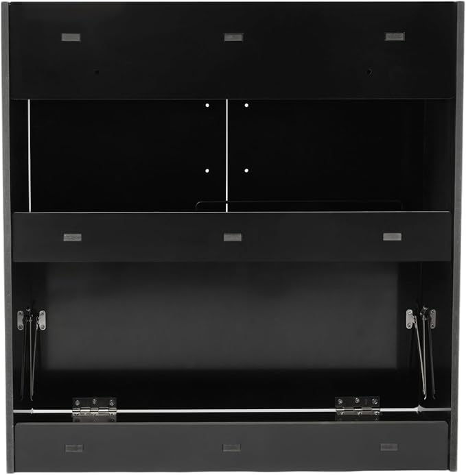 Wall Mounted Folding Desk with LED Light, Space-Saving Laptop Table for Home Office, Writing Workstation with Storage Shelves and Drawer, Floating Cabinet, 58x20x60cm (Black)