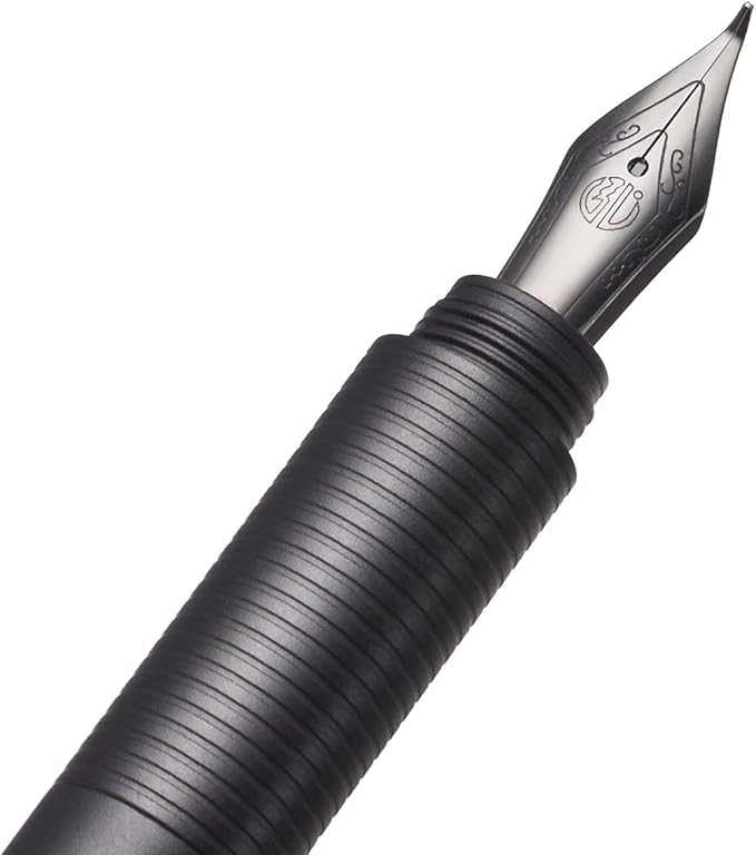 Hongdian H3 Fountain Pen Titanium Black Bent Nib with Bamboo Pen Clip, Black Aluminum Alloy Writing Pen