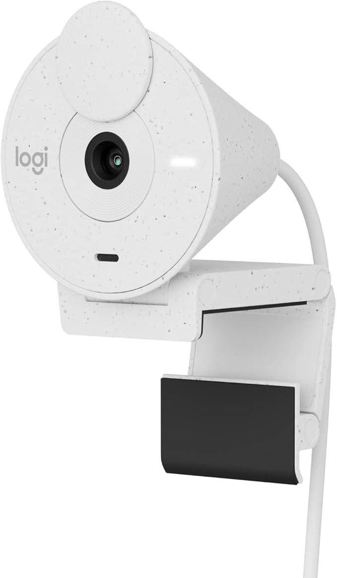 Logitech Brio 300 Full HD Webcam, auto Light Correction, Noise reducing mic, Privacy Shutter, USB-C, Works with Microsoft Teams, Google Meet, Zoom, for Streaming and Video Calling - White