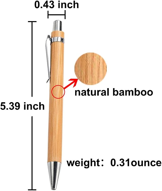 jinfusi Bamboo Retractable Ballpoint Pen(12 pack),Black ink 1mm Sustainable Pens for Journaling Writing Office Supplies Eco Friendly Products Set Pens