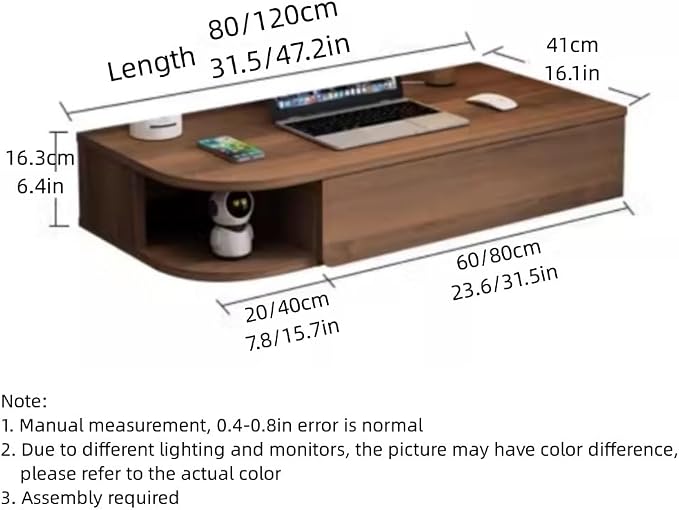 Wall Mounted Desk, 16.1-inch Wide Floating Laptop Table, Floating Night Stand, Office Workstation Hanging Desk, Floating Console Media Storage Cabinet(White 2,L47.2in)