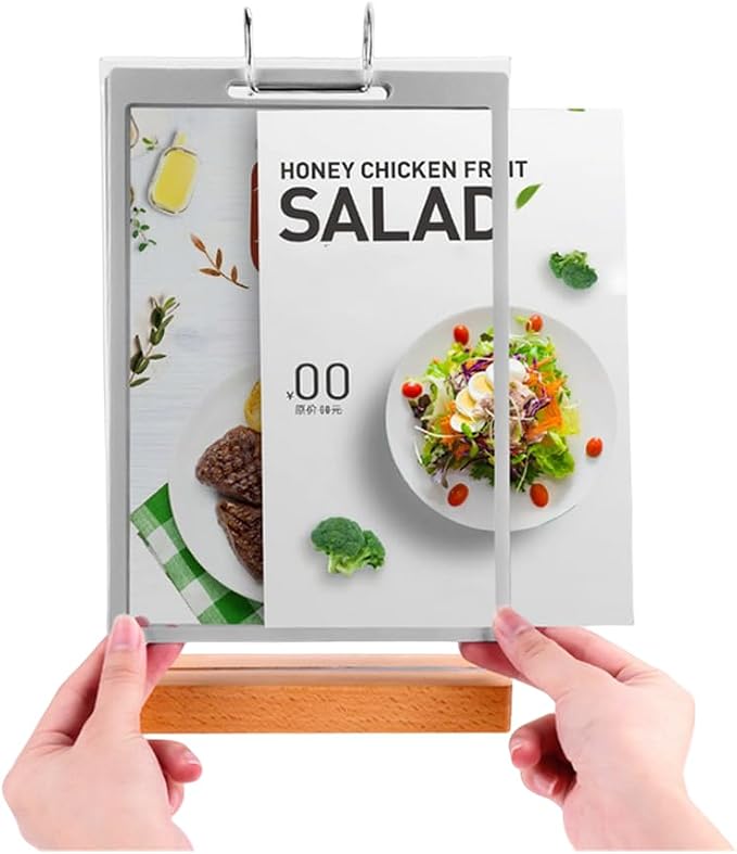 Clear Acrylic Sign Holder,Frames Desktop Double Display Holder Wood T Type Menu Holders Flip Display 6 Pages-12 Sides Picture Paper Card Store Office Menu Retail Show Fair -Vertical (4x6 inch)